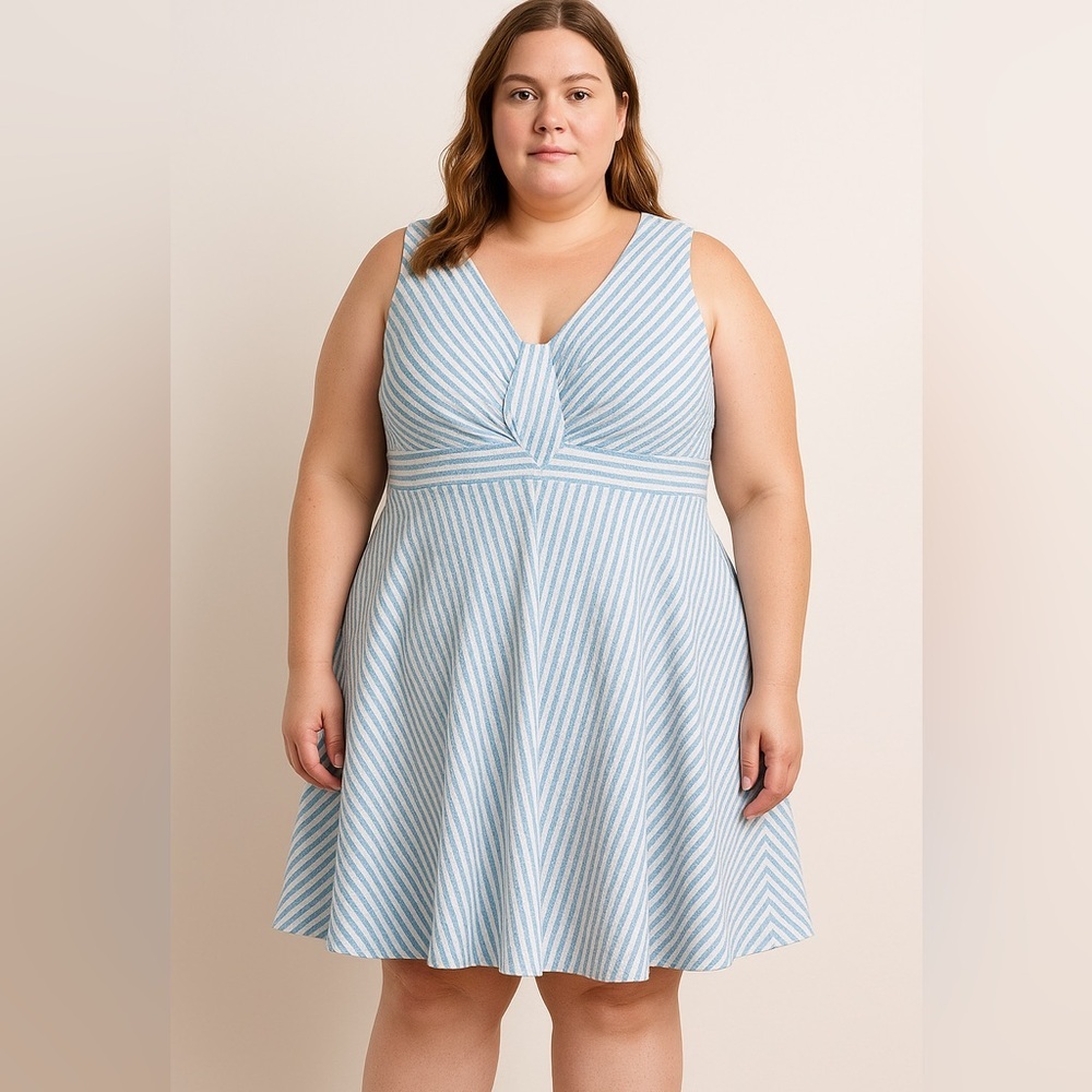 Hutch Anthropologie baby blue and white Bowtie Dress, women plus size 1X